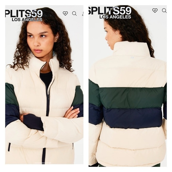 Splits59 Arden White Green Blue Colorblock Down Puffer Jacket Coat Medium NWT - Picture 9 of 15